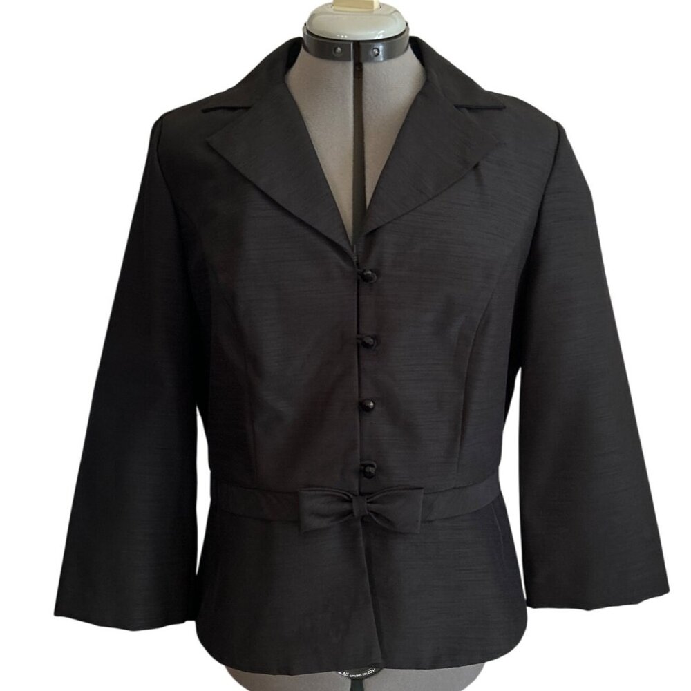 Miss Dorby Black Button-Up Blazer With Bow Detail Size 10 3/4 Sleeves